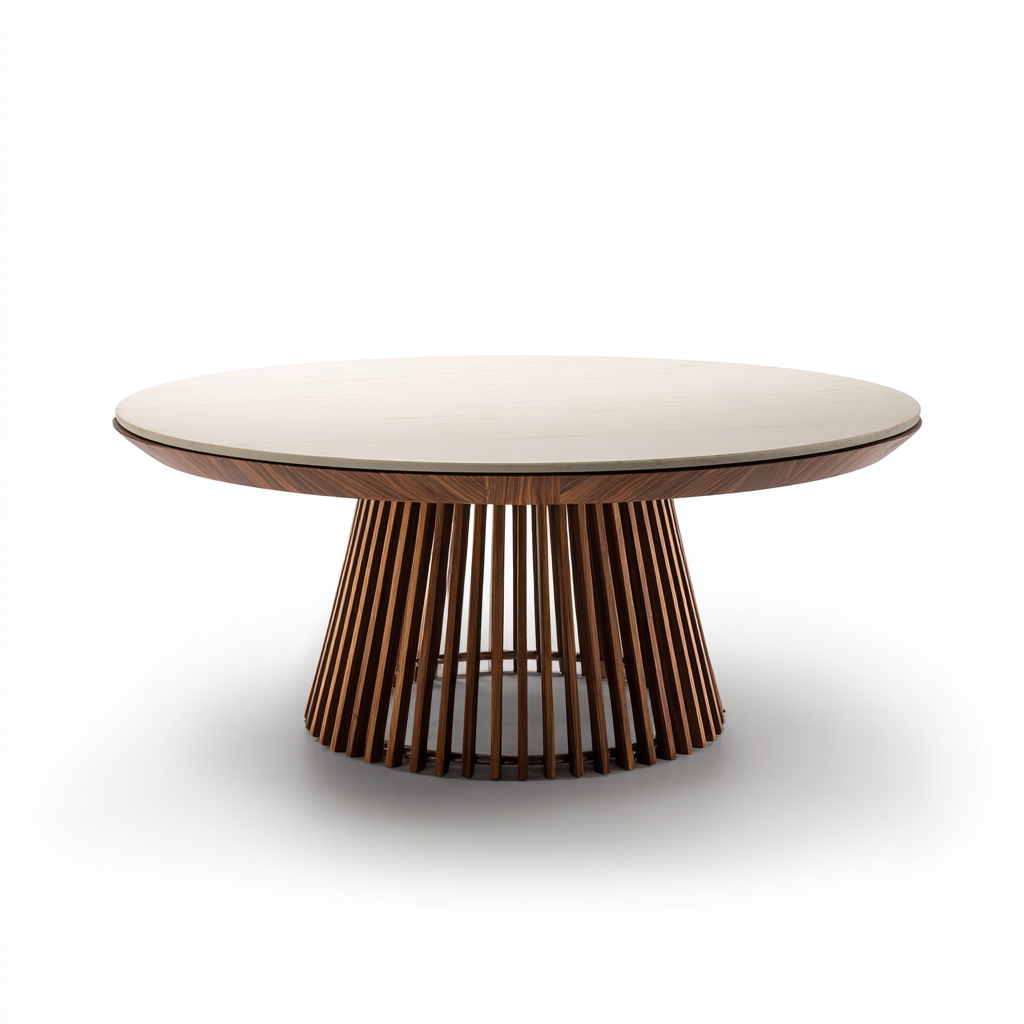 Table de jardin ronde en bois et plateau clair 120x120x75 cm - beige-bois - style moderne-Restota