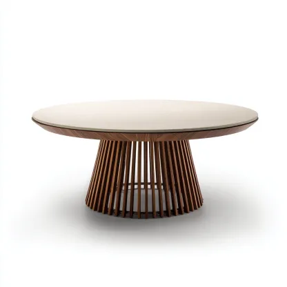 Table de jardin ronde en bois et plateau clair 120x120x75 cm - beige-bois - style moderne-Restota