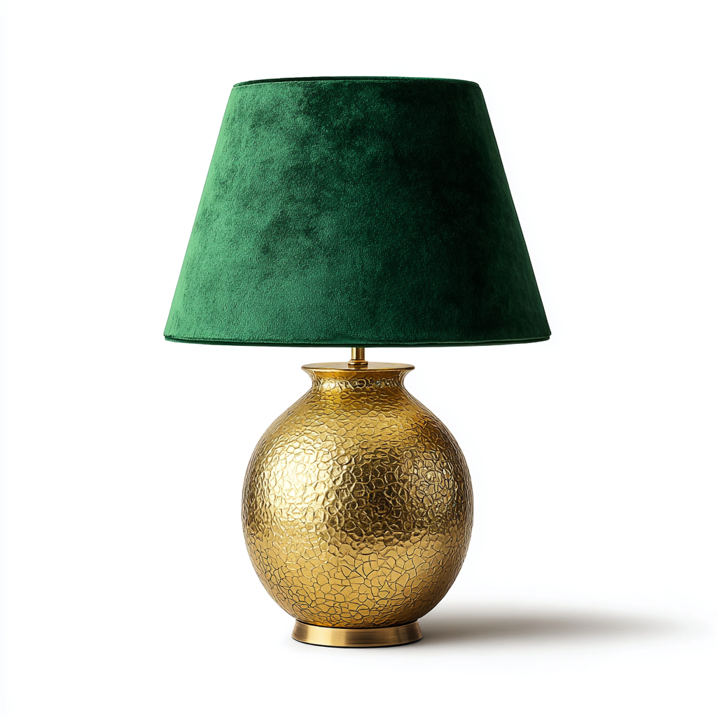 Lampe de table en métal et velours 27x27x50 cm - vert-or - style moderne-Restota