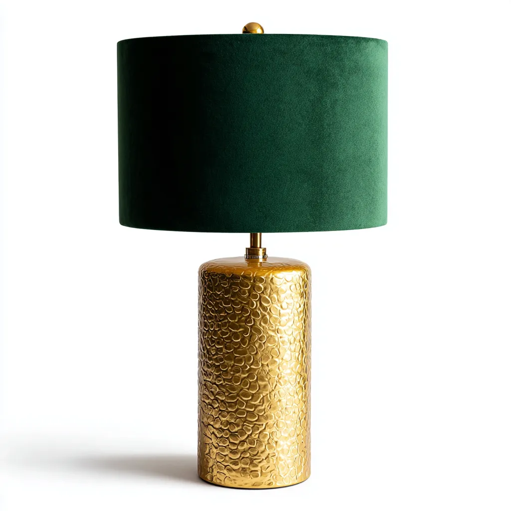 Lampe de table en métal et velours 26x26x55 cm - vert-or - style moderne-Restota