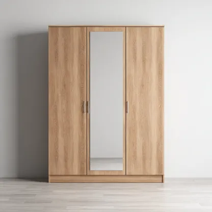 Armoire 3 portes avec miroir - bois - 190x130x55 cm - chênenaturel - style moderne-Restota