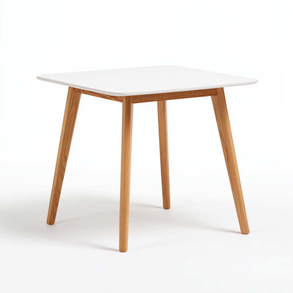 Table à manger carrée avec plateau blanc et pieds en chêne 90x90x75 cm - blanc-chêne - style nordique minimaliste-Restota