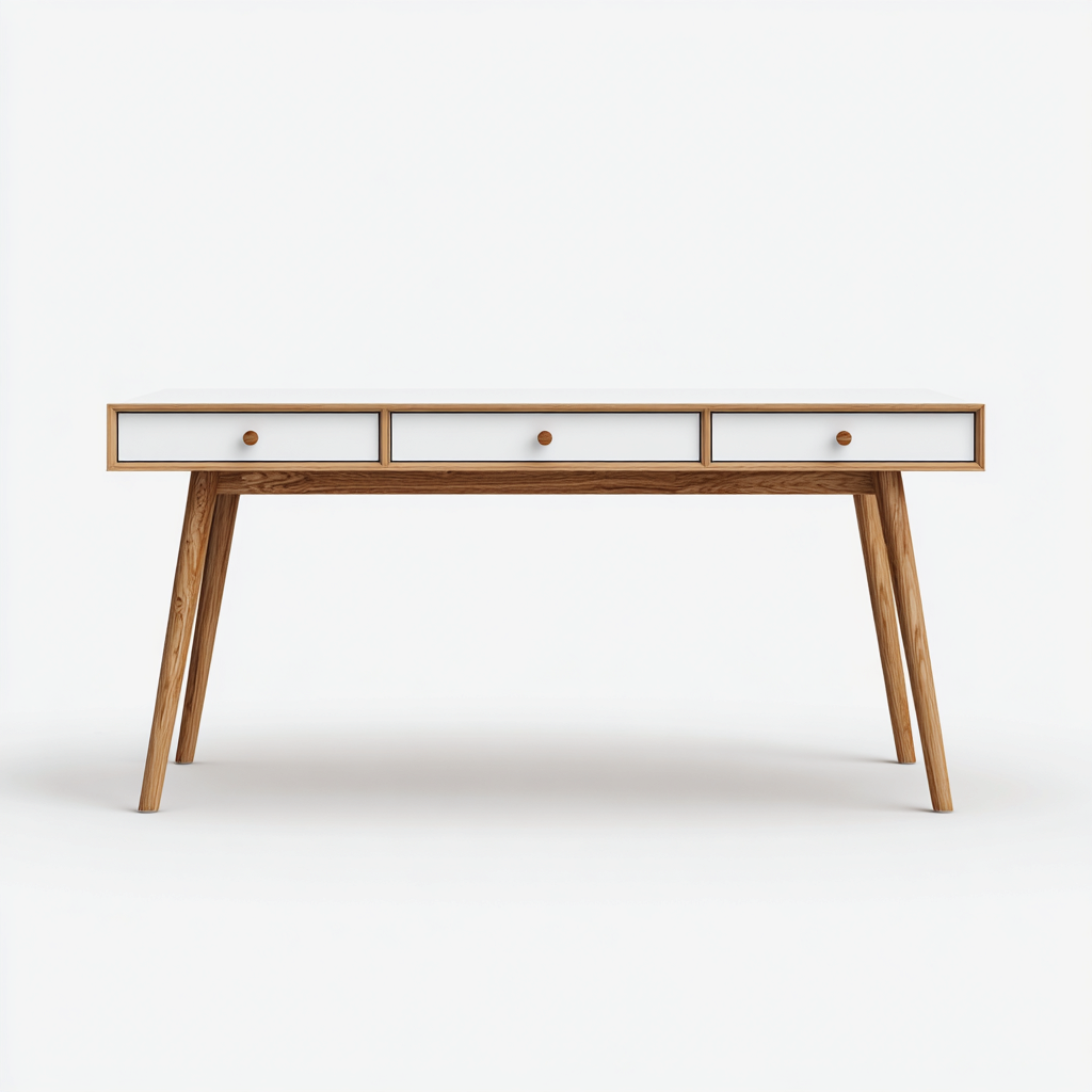 Bureau en bois chêne et blanc avec trois tiroirs - 120x60x75 cm - chêne-blanc - design scandinave contemporain-Restota