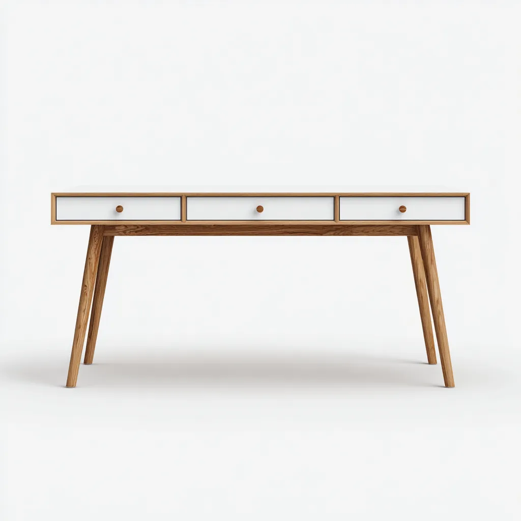 Bureau en bois chêne et blanc avec trois tiroirs - 120x60x75 cm - chêne-blanc - design scandinave contemporain-Restota