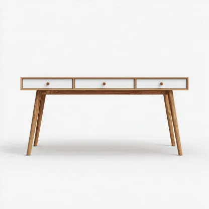 Bureau en bois chêne et blanc avec trois tiroirs - 120x60x75 cm - chêne-blanc - design scandinave contemporain-Restota