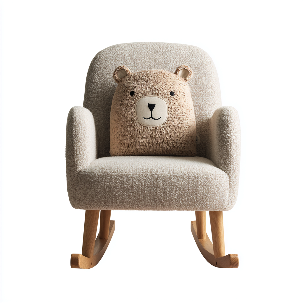 Fauteuil à bascule pour enfant - Tissu bouclette beige avec coussin ours - 60x55x70 cm - Beige - Style nordique ludique-Restota