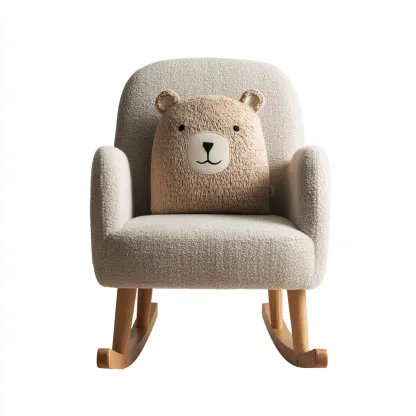 Fauteuil à bascule pour enfant - Tissu bouclette beige avec coussin ours - 60x55x70 cm - Beige - Style nordique ludique-Restota