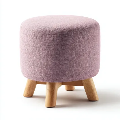 Pouf rond en tissu rose avec pieds en bois - 35x35x42 cm - rose - style scandinave moderne-Restota