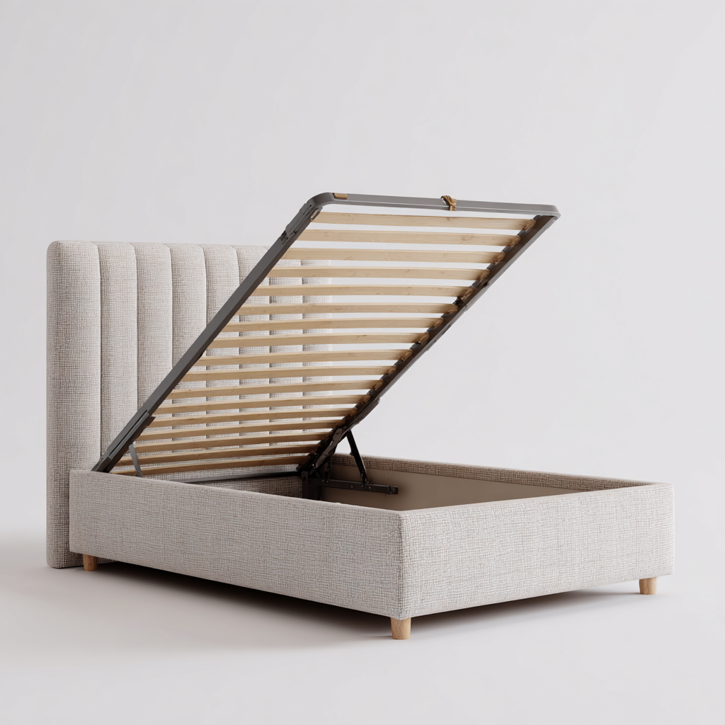 Lit double avec rangement - tissu rembourré - 200x160x110 cm - beige - style moderne-Restota