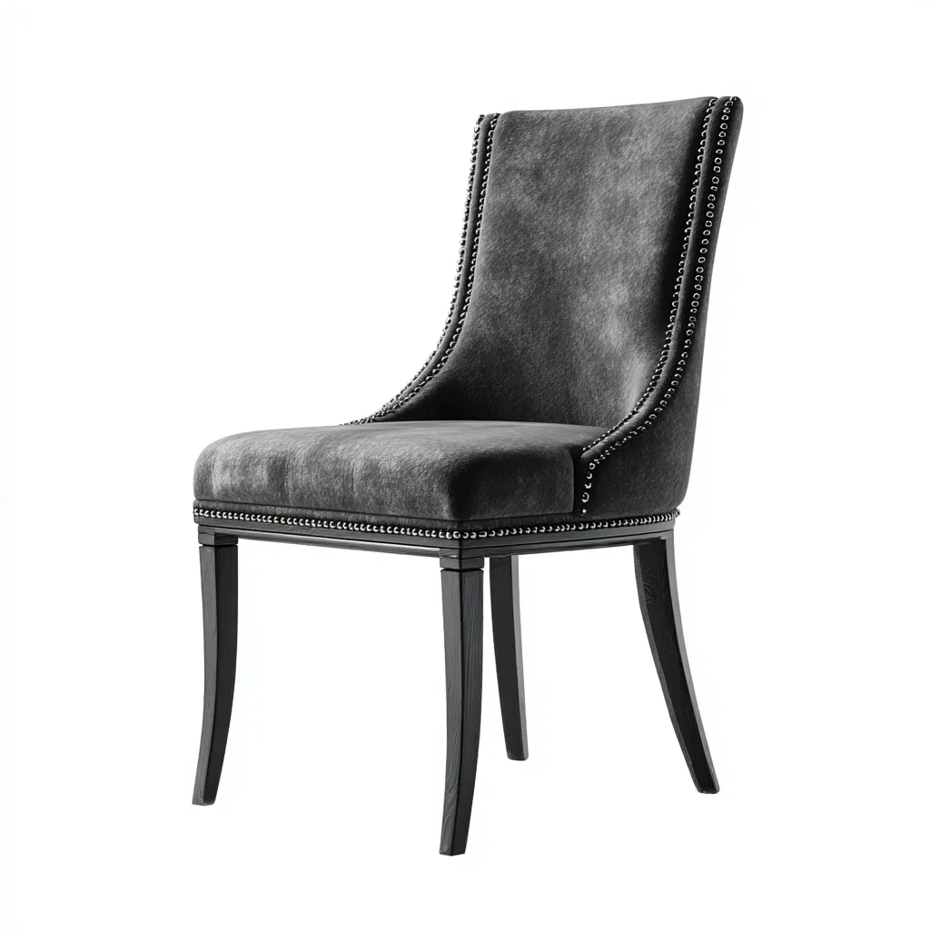 Chaise de salle à manger en velours et bois 55x63x98 cm - gris foncé-noir - style moderne avec clous décoratifs-Restota