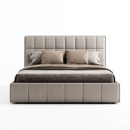 Lit double avec rangement - simili cuir - 200x160x110 cm - gris - design contemporain-Restota