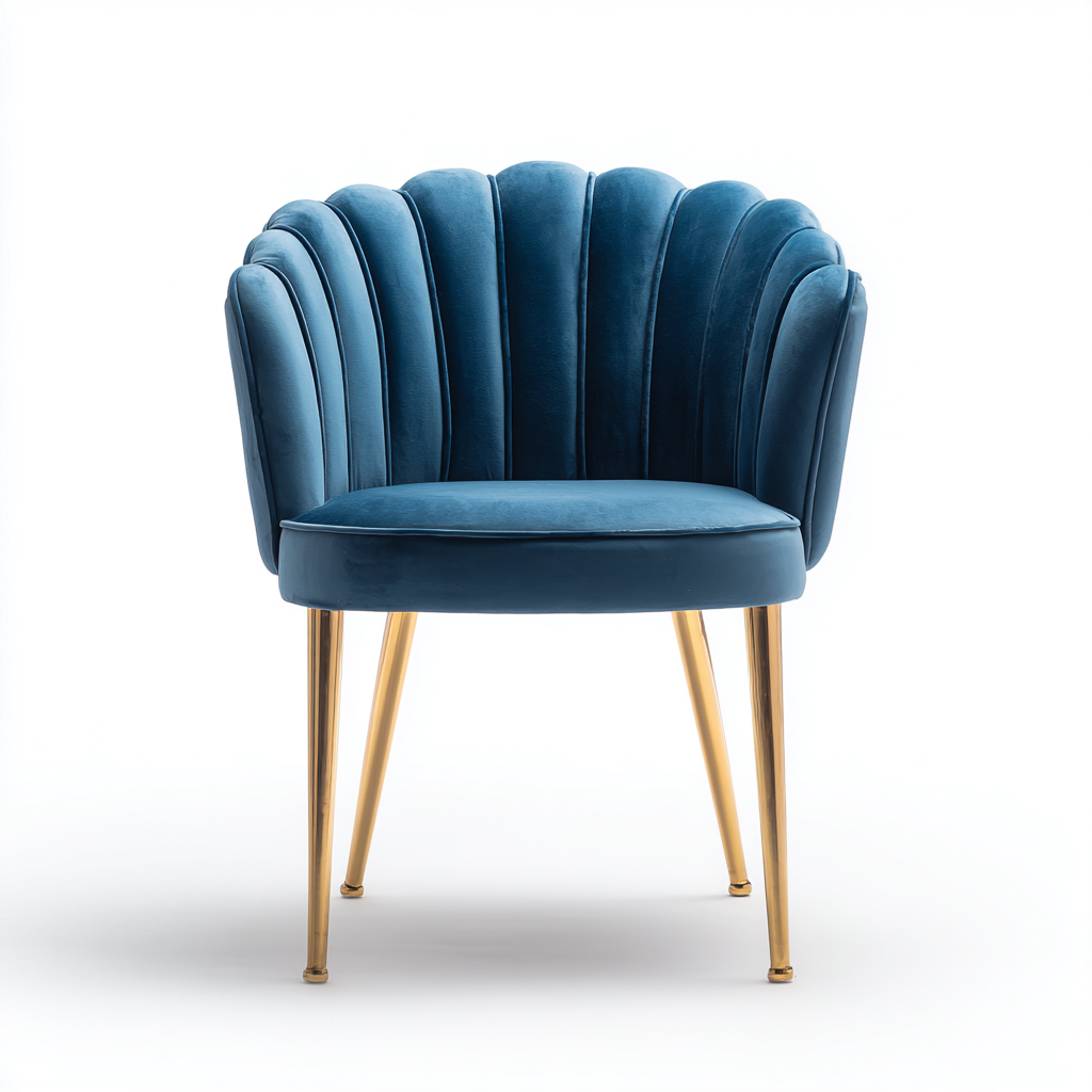 Chaise de salle à manger en velours et métal 60x58x82 cm - bleu-or - design moderne à dossier coquillage-Restota