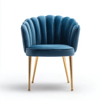 Chaise de salle à manger en velours et métal 60x58x82 cm - bleu-or - design moderne à dossier coquillage-Restota