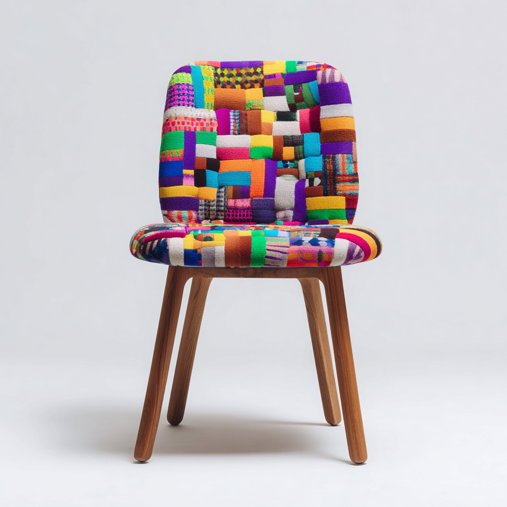 Chaise de salle à manger en tissu patchwork et bois 47x55x83 cm - multicolore - style moderne et artistique rembourré-Restota