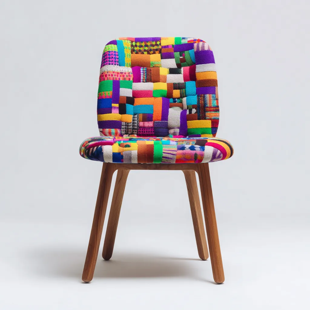 Chaise de salle à manger en tissu patchwork et bois 47x55x83 cm - multicolore - style moderne et artistique rembourré-Restota
