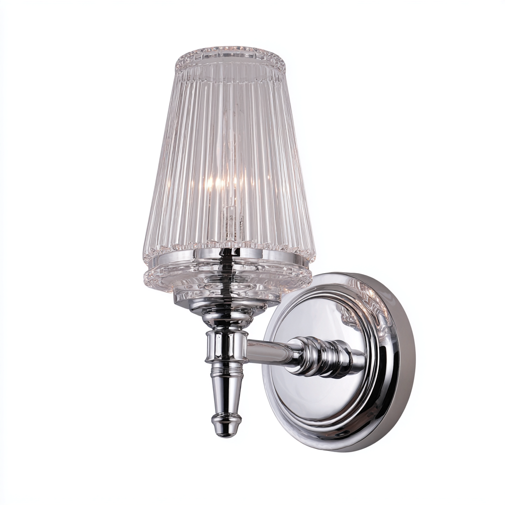 Applique murale en métal chromé et verre cannelé 18x10x25 cm - argent - style classique-Restota