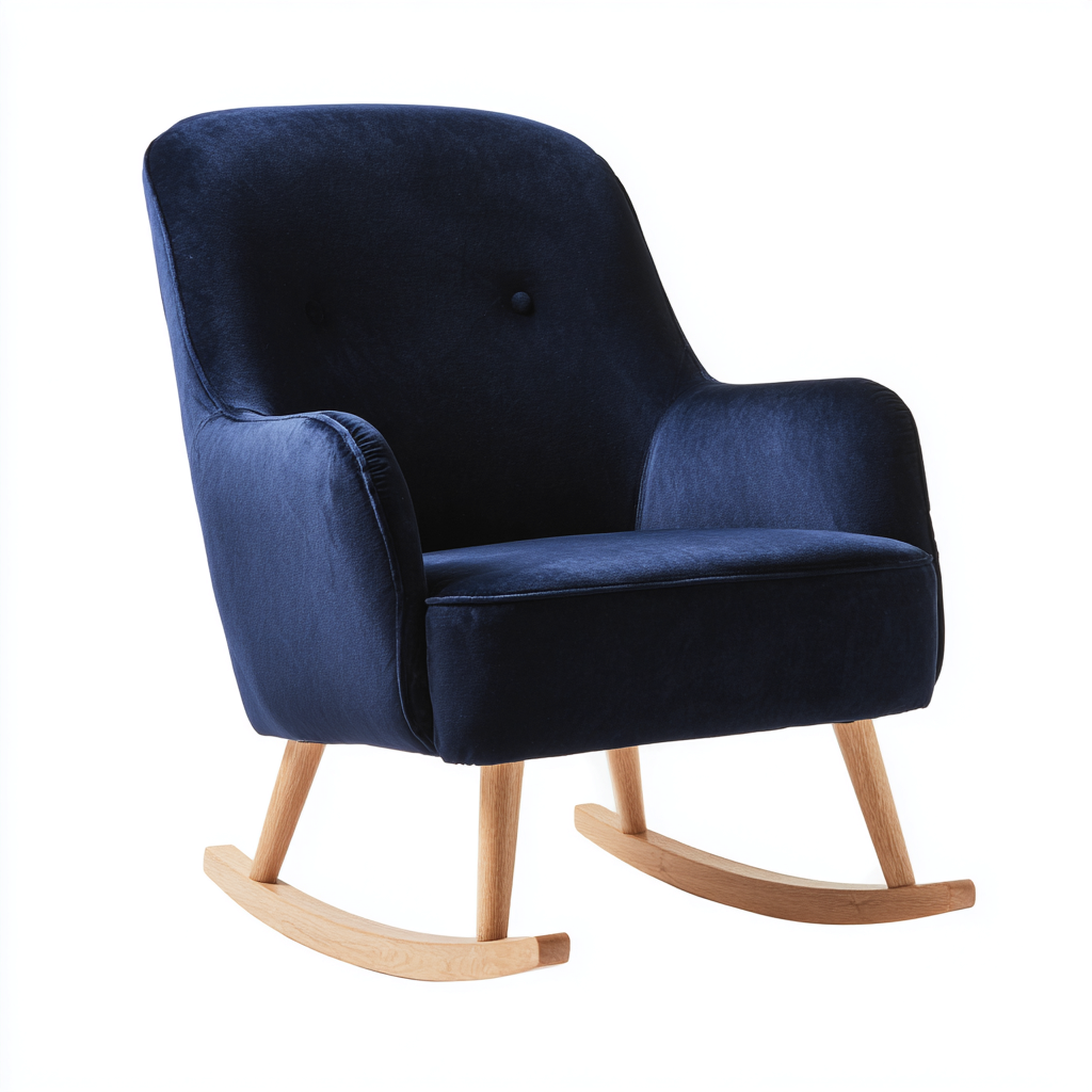 Fauteuil à bascule - Tissu velours bleu marine avec base en bois naturel - 72x78x92 cm - Bleumarine - Style moderne scandinave-Restota