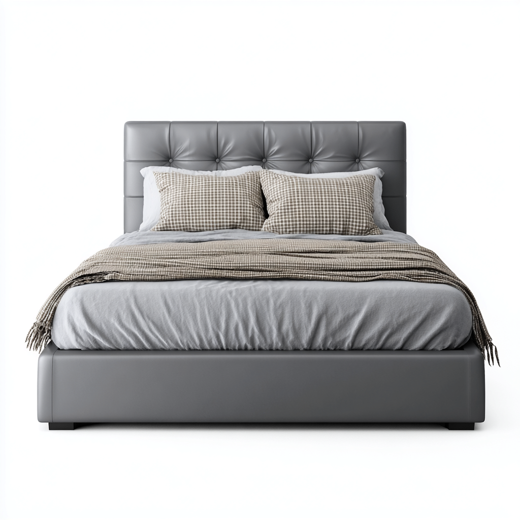 Lit double avec rangement - simili cuir - 200x160x105 cm - gris - design contemporain-Restota