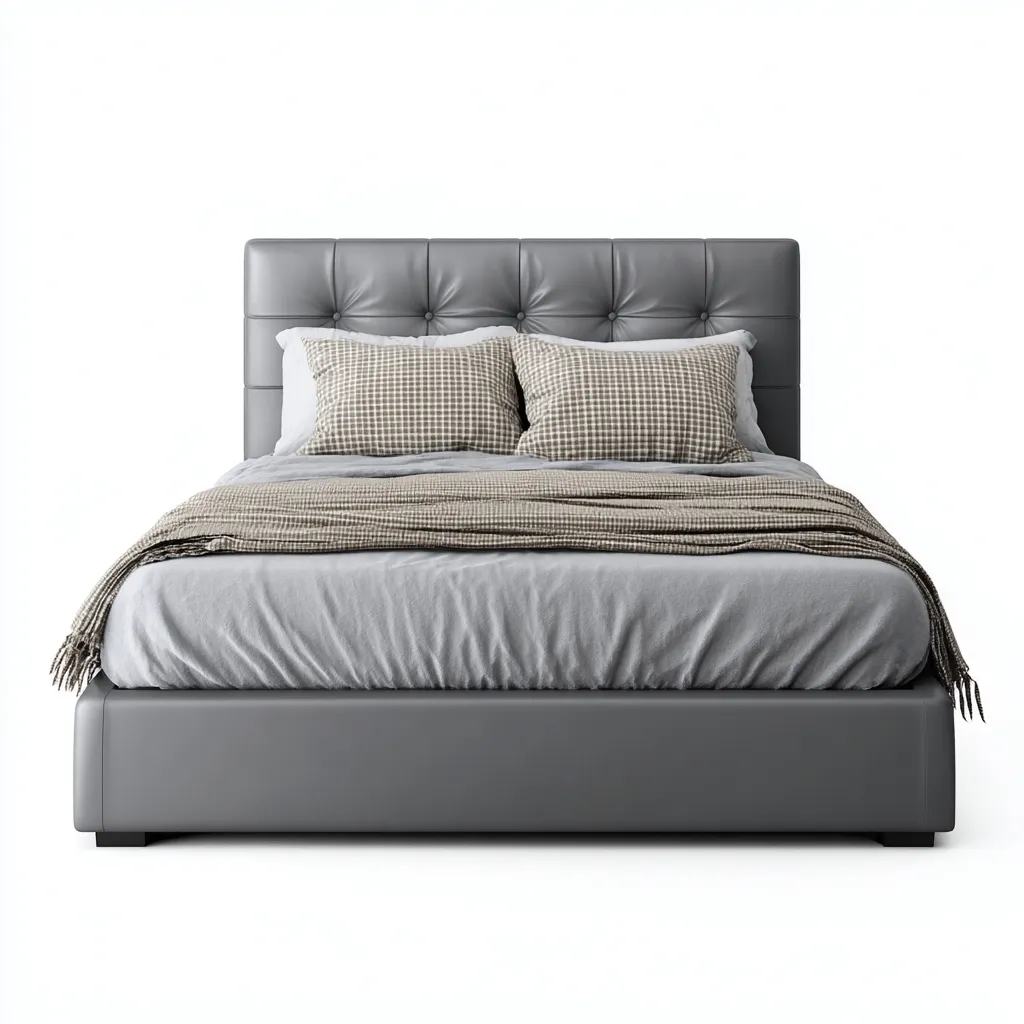 Lit double avec rangement - simili cuir - 200x160x105 cm - gris - design contemporain-Restota