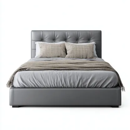 Lit double avec rangement - simili cuir - 200x160x105 cm - gris - design contemporain-Restota