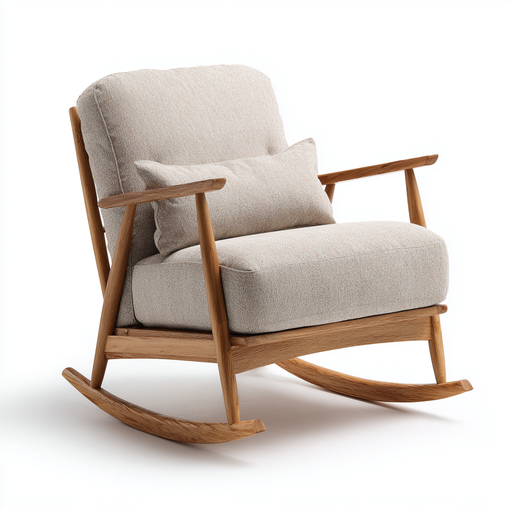 Fauteuil à bascule - Structure en bois clair et tissu beige - 90x78x100 cm - Beige - Style nordique naturel-Restota