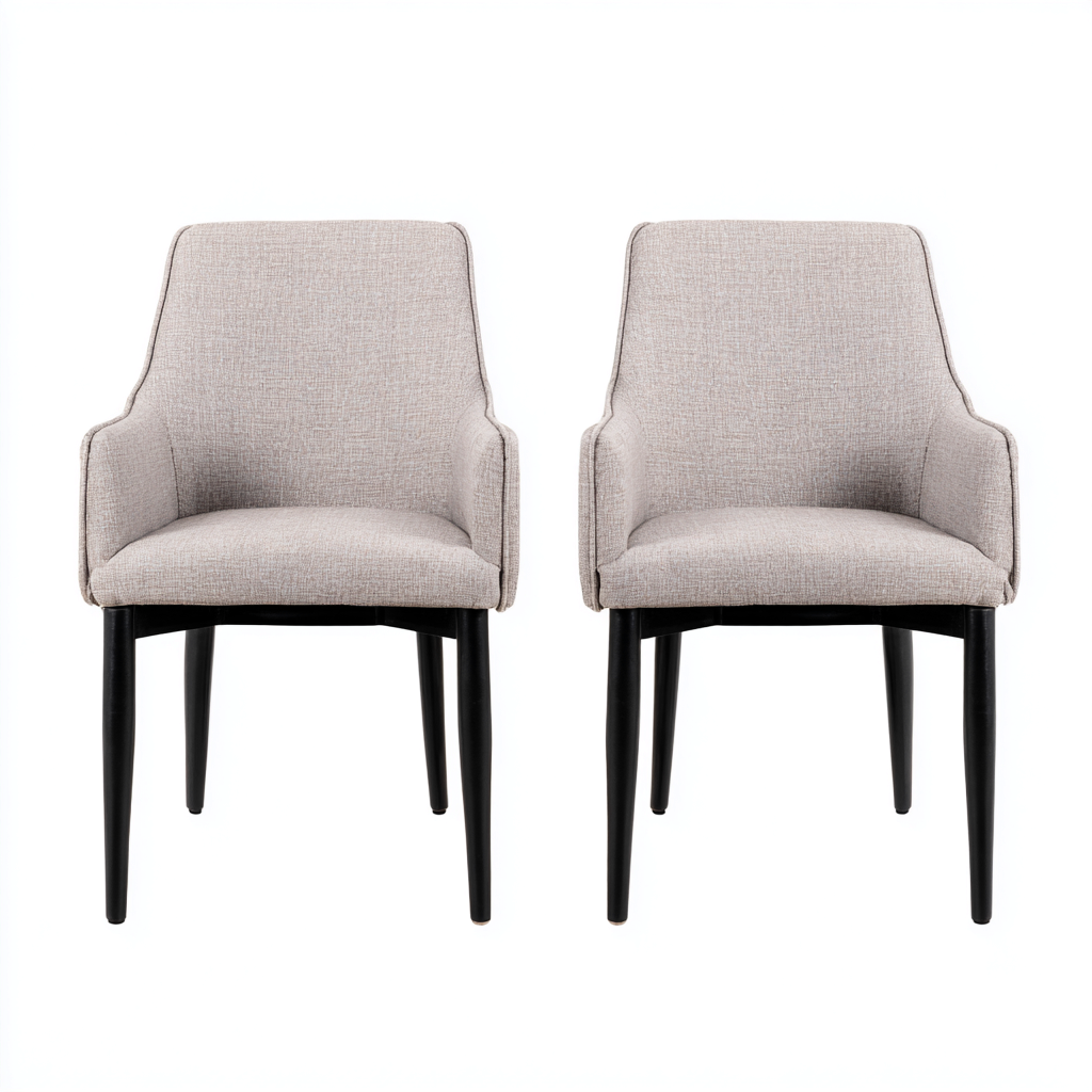 Lot de 2 chaises de salle à manger en tissu gris avec pieds noirs et accoudoirs - 55x60x85 cm - gris-noir - style moderne confortable-Restota