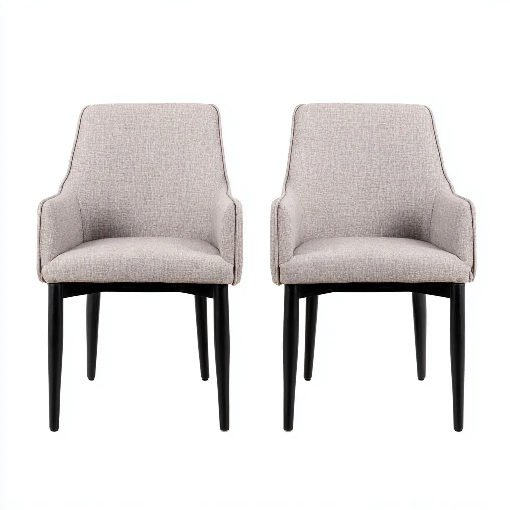 Lot de 2 chaises de salle à manger en tissu gris avec pieds noirs et accoudoirs - 55x60x85 cm - gris-noir - style moderne confortable-Restota