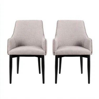 Lot de 2 chaises de salle à manger en tissu gris avec pieds noirs et accoudoirs - 55x60x85 cm - gris-noir - style moderne confortable-Restota