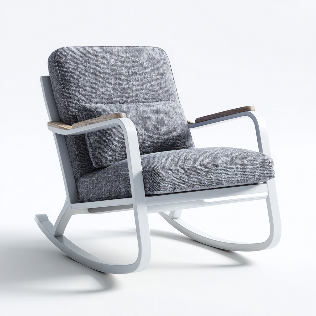 Fauteuil à bascule - Structure en métal et tissu - 88x75x95 cm - Gris et blanc - Design contemporain confortable-Restota