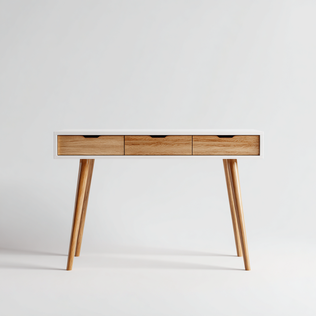 Bureau en bois blanc et chêne avec trois tiroirs - 120x60x75 cm - blanc-chêne - style nordique moderne-Restota