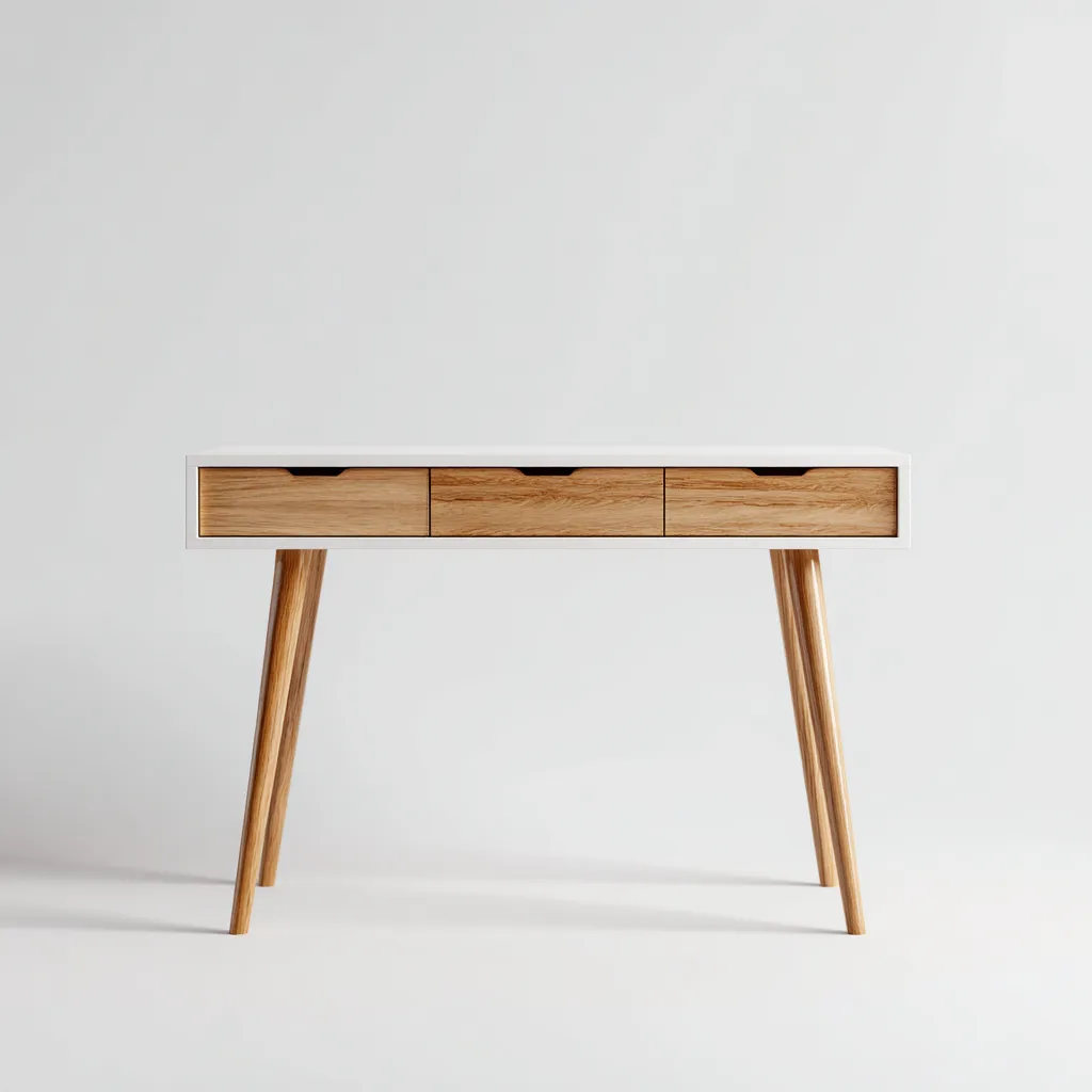 Bureau en bois blanc et chêne avec trois tiroirs - 120x60x75 cm - blanc-chêne - style nordique moderne-Restota