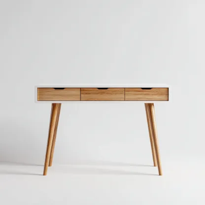 Bureau en bois blanc et chêne avec trois tiroirs - 120x60x75 cm - blanc-chêne - style nordique moderne-Restota