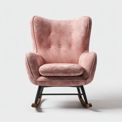 Fauteuil à bascule en velours rose - piètement métal noir et patins en bois - design rétro chic - usage salon ou chambre-Restota