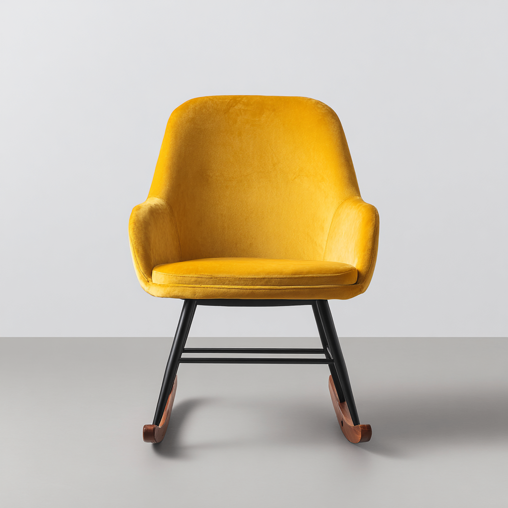 Fauteuil à bascule - Velours jaune doré et piètement métal noir - 90x72x100 cm - Jaunedoré - Style contemporain élégant-Restota