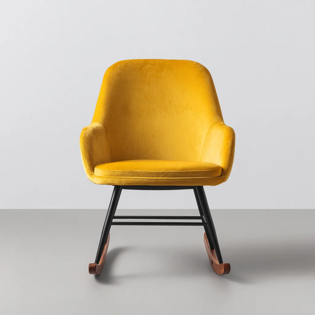 Fauteuil à bascule - Velours jaune doré et piètement métal noir - 90x72x100 cm - Jaunedoré - Style contemporain élégant-Restota