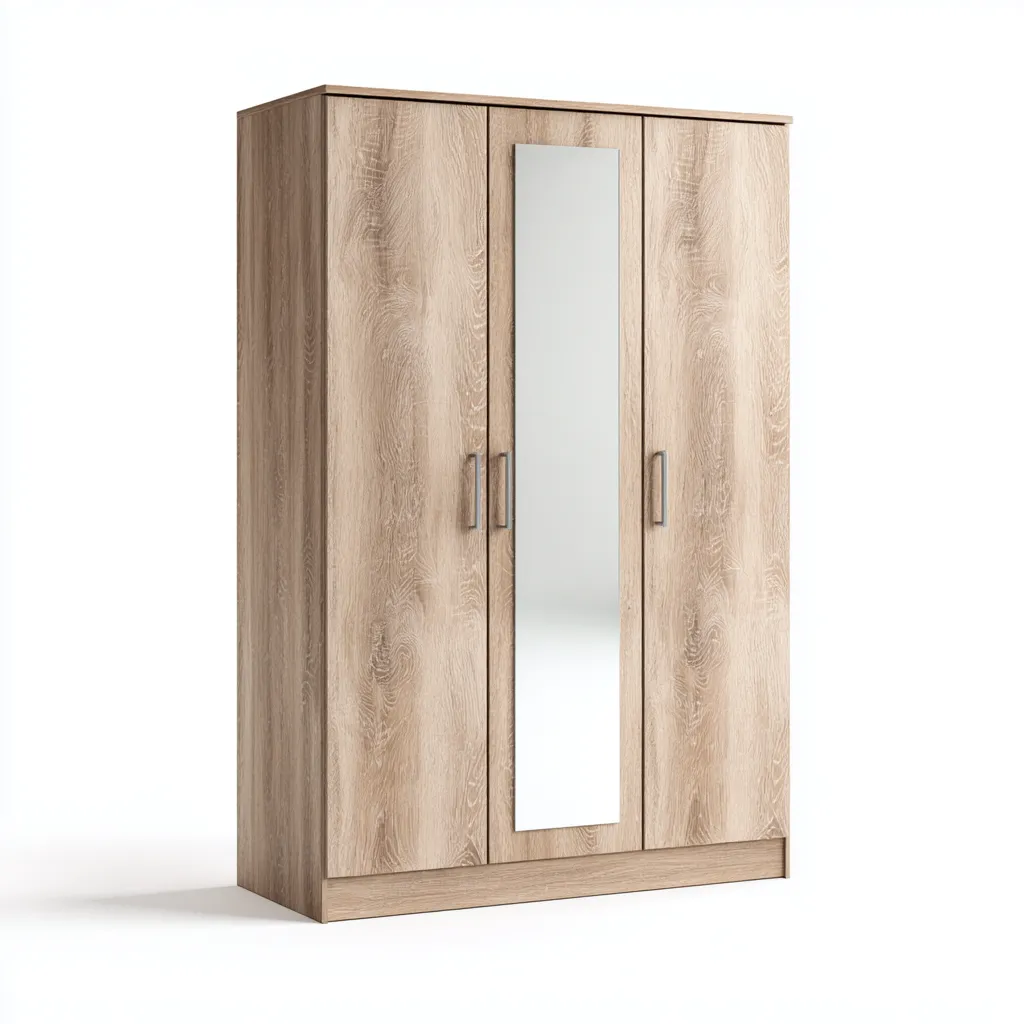 Armoire 3 portes avec miroir - bois - 185x120x55 cm - chênenaturel - style moderne-Restota