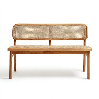 Banc de jardin en bois et rotin - 120x55x85 cm - boisnaturel - style bohème-Restota