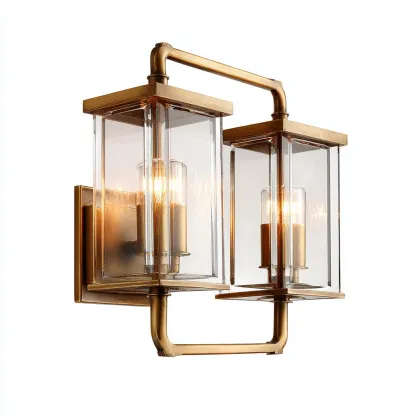 Applique murale en laiton et verre transparent 28x18x32 cm - doré - style rétro industriel-Restota