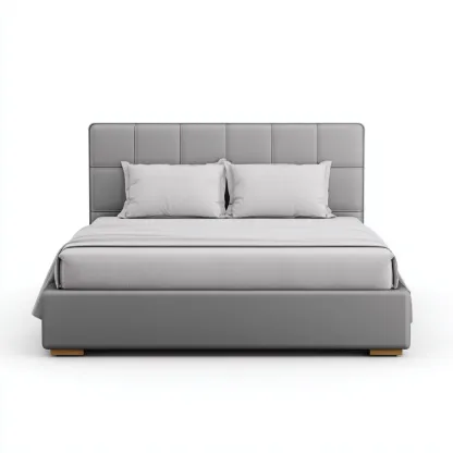 Lit double avec rangement - simili cuir - 200x160x105 cm - gris - design moderne-Restota