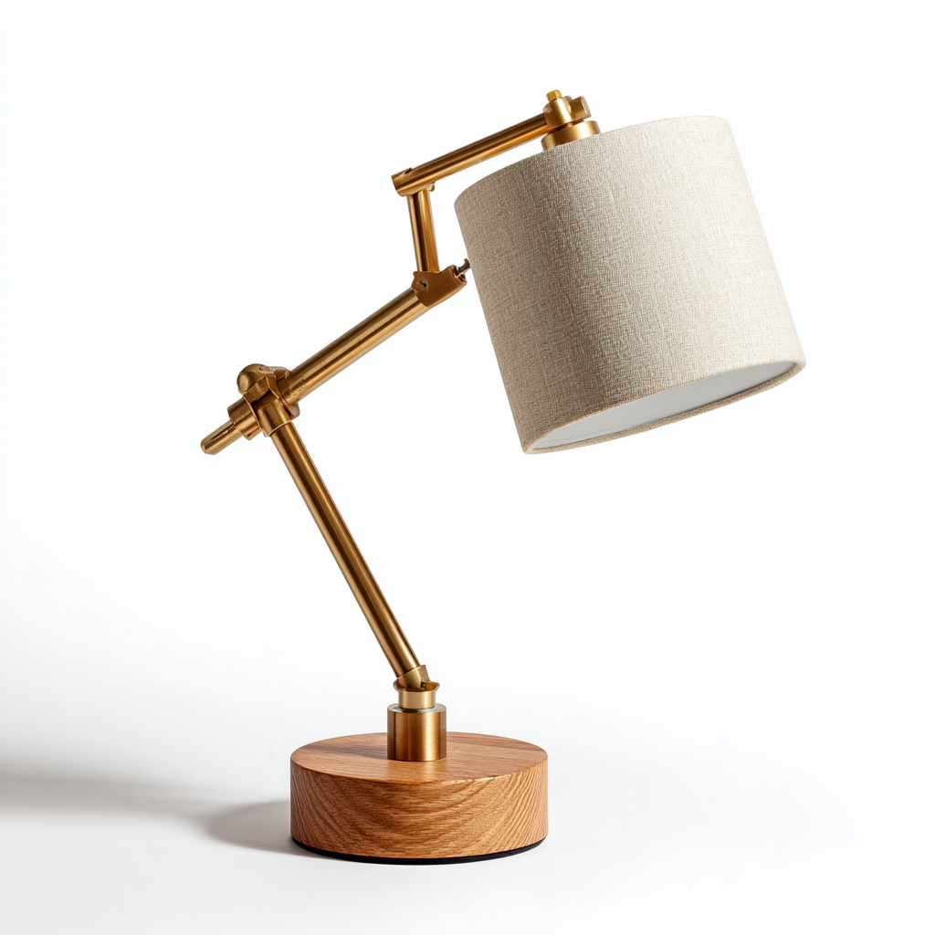 Lampe de table en métal et bois 26x20x45 cm - doré-beige-bois - style moderne-Restota