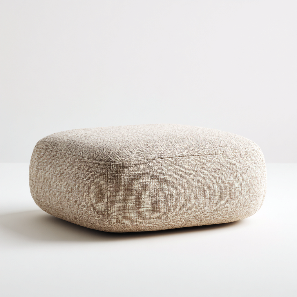 Pouf bas carré en tissu beige - 70x70x30 cm - beige - design minimaliste moderne-Restota