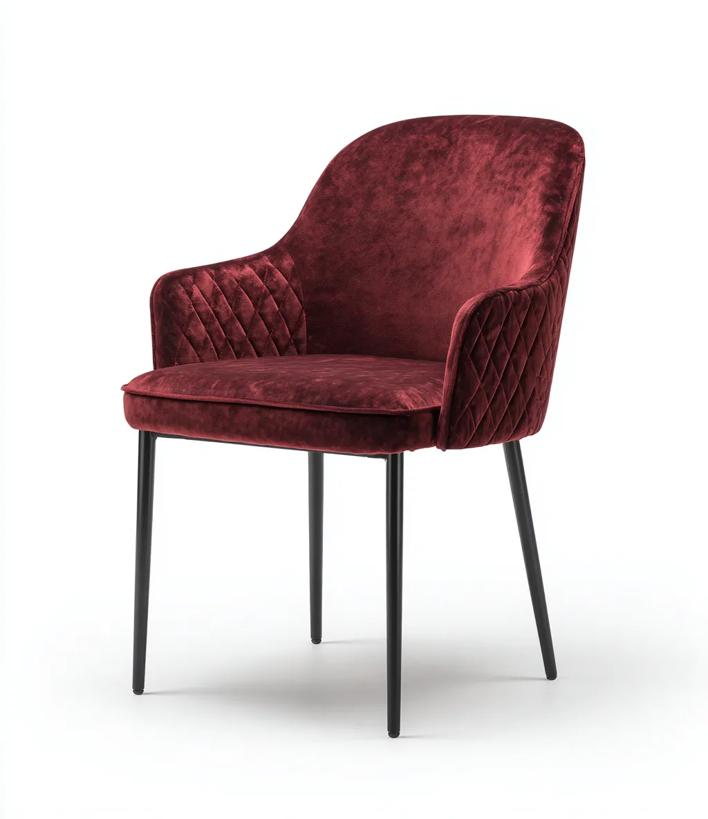 Chaise de salle à manger en velours et métal 57x58x84 cm - rouge foncé-noir - design moderne avec dossier courbé et accoudoirs rembourrés-Restota