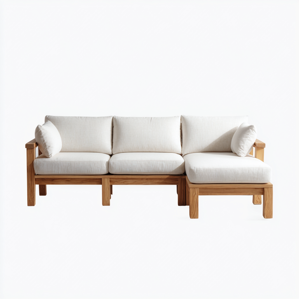 Canapé de jardin d'angle en bois et tissu 220x150x80 cm - blanc - design contemporain-Restota