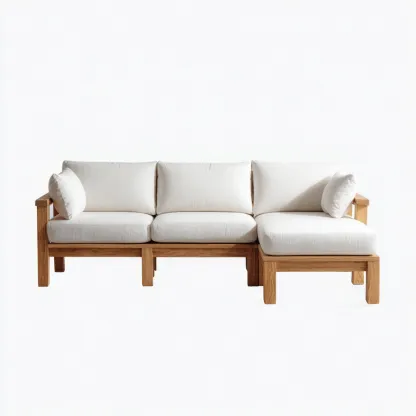 Canapé de jardin d'angle en bois et tissu 220x150x80 cm - blanc - design contemporain-Restota