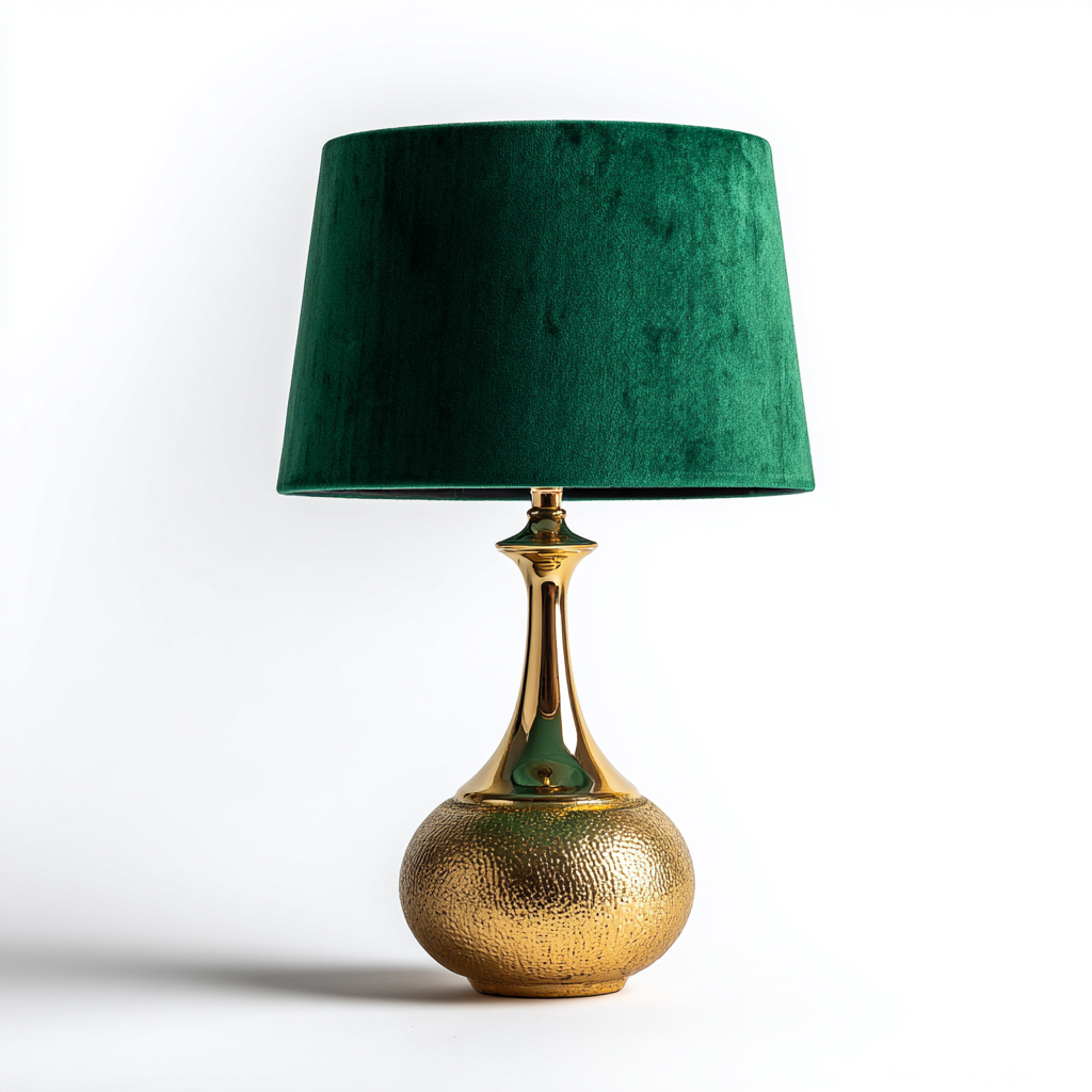 Lampe de table en métal et velours 28x28x50 cm - vert-or - style classique-Restota