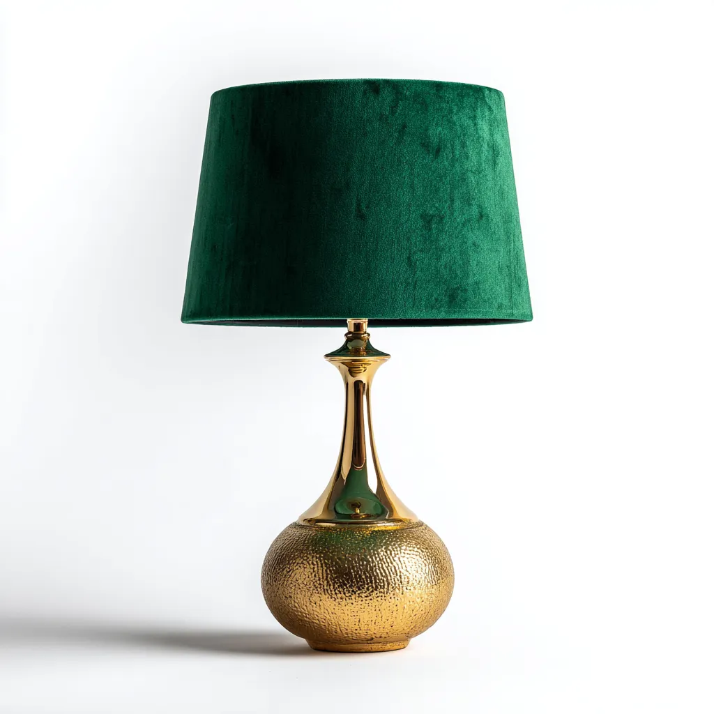 Lampe de table en métal et velours 28x28x50 cm - vert-or - style classique-Restota