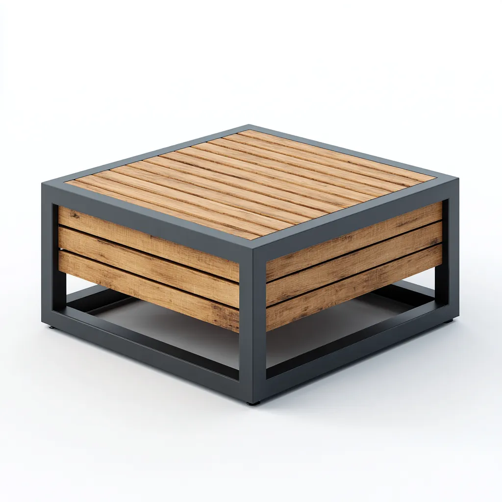 Table basse de jardin carrée en aluminium et bois 70x70x35 cm - noirboisnaturel - style moderne-Restota