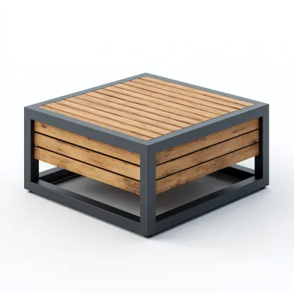 Table basse de jardin carrée en aluminium et bois 70x70x35 cm - noirboisnaturel - style moderne-Restota