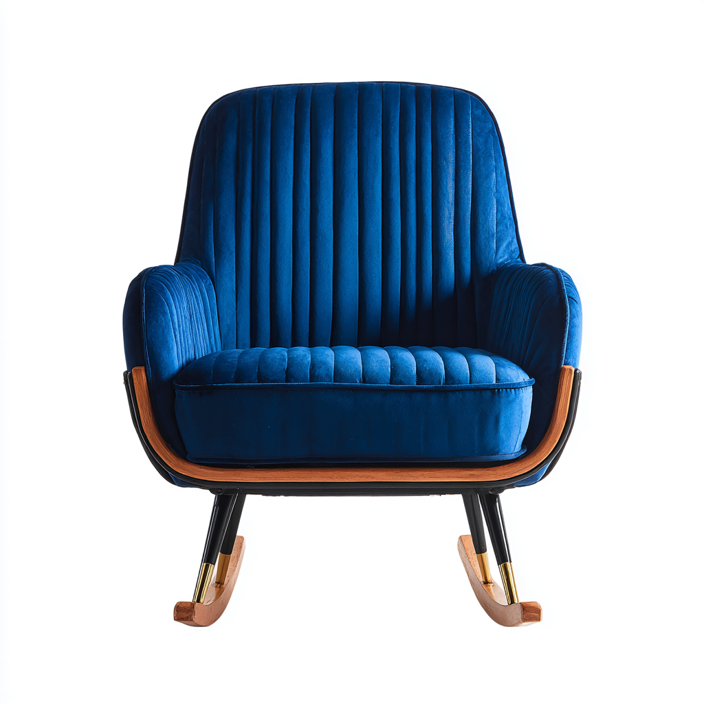 Fauteuil à bascule - Tissu velours bleu foncé avec structure en métal noir et base en bois - 75x80x95 cm - Bleufoncé - Style moderne et raffiné-Restota