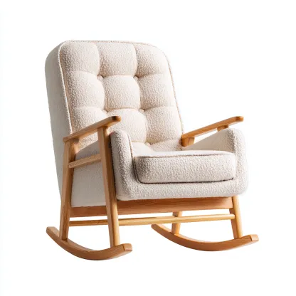 Fauteuil à bascule - Tissu bouclette crème et structure en bois naturel - 90x80x100 cm - Crème - Style scandinave chaleureux-Restota